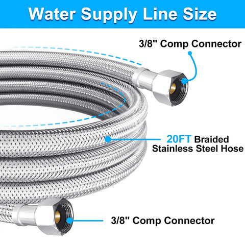 20 Ft Premium Stainless Steel Braided Dishwasher Hose Kit With Food Grade PEX Inner Tube Water Supply Line coiled view