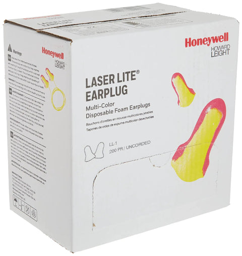 Box of Laser Lite High Visibility Disposable Foam Earplugs Pink And Yellow 200 Pair Pack NRR 32 Self Adjusting Comfort Fit