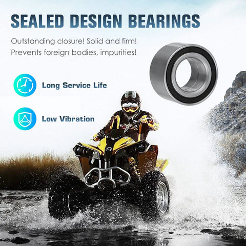 Premium Built Tough Front And Rear Wheel Bearing Assembly For Polaris Sportsman Ranger ACE ATV UTV 2004 To 2022 shown with sealed design bearings.