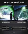 Rechargeable Flashlights 99000 Lumens Super Bright LED With 15 Hour Runtime 5 Modes IPX7 Waterproof Handheld Light For Power Outages Camping Killer Gift For Men 2 Pack showing adjustable wide and narrow beams