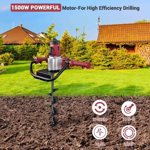 Electric Post Hole Digger Kit With 6 Inch And 12 Inch Auger Bits 1500W Powerhead Heavy Duty Digging Tool for Garden Projects