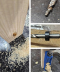 4 Piece 3 By 8 Inch Drill Bit Set With Depth Stop Collar And 2 SQ2 Screwdriver Bits, shown in various uses and close-ups.