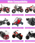 Wide compatibility chart for Intake Manifold Inlet Pipe Kit with various mini bikes and go-karts including Coleman CT200U and GX200 engines.