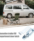 Heavy Duty Over Center Toggle Latch Kit For RV Doors And Caravans, Rust Resistant Metal Gate Latch displayed with RV backdrop