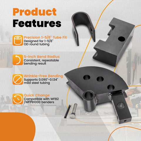1-5/8 Inch Tubing Die Set For 120 Degree Bends, 5 Inch Radius Die Pair with components for WFB2 and WFPB1000 tubing benders