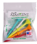 Durable Plastic Step Up Golf Tees 3.25 Inches Five Pack Assorted Colors Virtually Unbreakable Pro Grade Performance For Longer Straighter Drives Forward Lean For Lower Resistance Perfect Tee Height Made In The USA in packaging