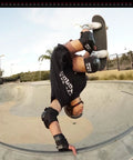 Skateboarder with Six Pack Pad Set For Elbows Knees And Wrists Protective Gear For Skateboarding Roller Skating Inline Skating