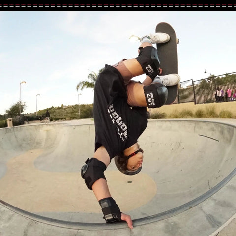 Skateboarder with Six Pack Pad Set For Elbows Knees And Wrists Protective Gear For Skateboarding Roller Skating Inline Skating