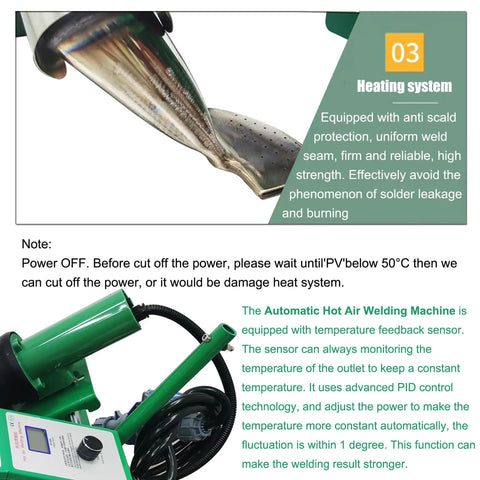 Close-up of Professional 5500W Hot Air Welding Machine With PID Temp Control For PVC Banners And Roof Waterproofing Membranes.
