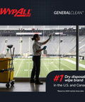 Person cleaning stadium window using GeneralClean X60 Multi-Task Cleaning Cloths Pop-Up Box 118 Sheets, showcasing heavy-duty absorbency.