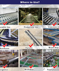 Showcase of Top Shelf Heavy Duty Conveyor Rollers Set of Five Premium Stainless Steel Replacement Rollers in various industrial uses.