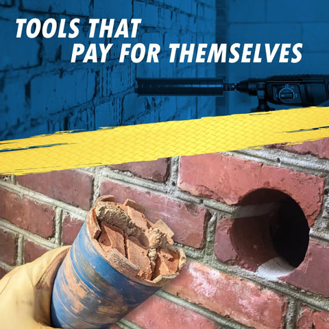 1-1/2 Inch Diamond Dry Core Bit For Brick And Block With SDS Plus Pilot Bit Adapter And 9.5 Inch Drilling Depth In Use