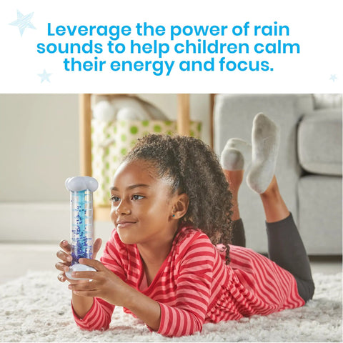 Child using Calming Rain Sensory Tubes For Kids, Chill Rain Sound Fidget Toys in a calm down corner.