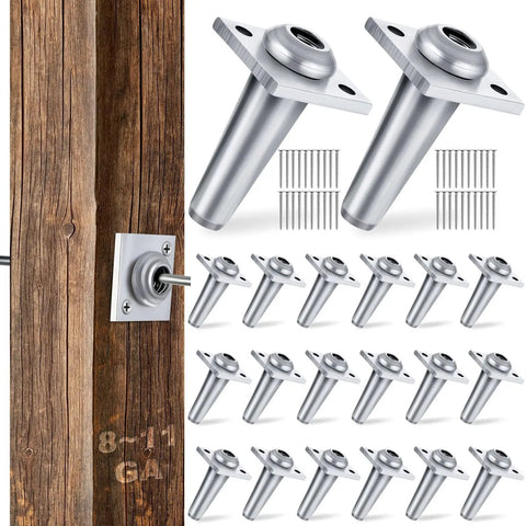 20 Piece Aluminum Anchor Wire Vise Set With Screws For Tightening 8 To 11 Gauge Wire, shown installed on wooden post.