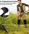 Man using 20 Inch Scythe Tool For Grass Cutting With Adjustable Dual Hand Grip, 3 Stainless Steel Poles, Professional Grade Blade outdoors