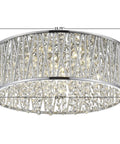 Laser Cut Aluminum Crystal LED Ceiling Light In Chrome Finish With Real Crystal Dangles, Easy Install, 15.75" diameter