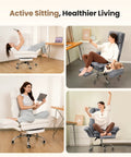 Collage showing Big And Tall Office Chair With Flip Armrests for pets and cross-legged sitting, used for ergonomic comfort
