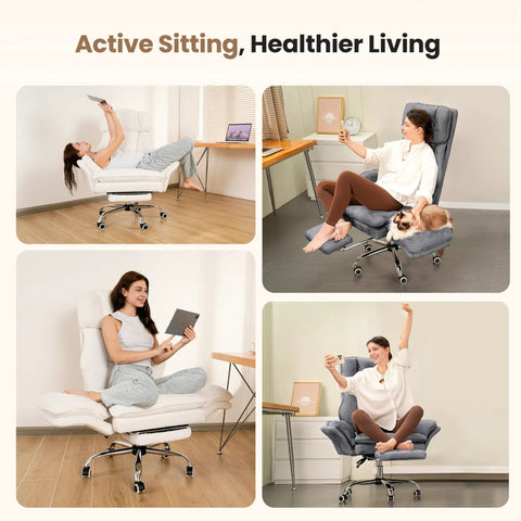 Collage showing Big And Tall Office Chair With Flip Armrests for pets and cross-legged sitting, used for ergonomic comfort