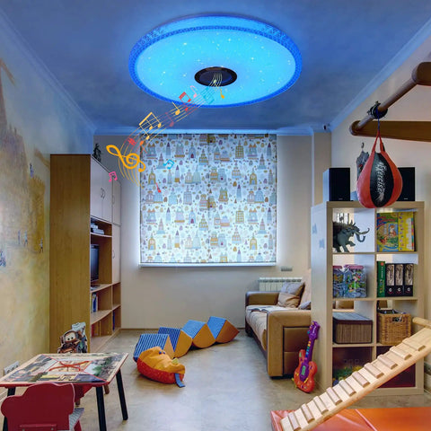 All In One 36W LED Ceiling Light With Bluetooth Speaker Remote Control Timable RGB Color Changing Modern Flush Mount in child's playroom