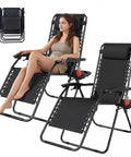 Zero Gravity Outdoor Lounge Chairs Set of 2 With Cup Holders and Removable Pillows, Adjustable Folding Recliners with model seated