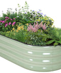 Galvanized Raised Garden Bed Outdoor 4x2x1 Ft Oval Planter With Safety Edging And Gloves, Avocado Green Finish, Durable Metal