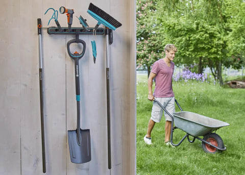 Ditch The Mess With This Slick Wall Rack Built For Garden Tools And Hand Pruners Zero Drama Garage Organization Kit with shovels and brushes.