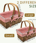 Dual Size Picnic Basket Set With Double Folding Handles 16 Inch Woodchip Woven Basket With Removable Red And White Liner