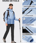 Women's Waterproof Ski Jacket With Fleece Lining, Cold Weather, Triple Layer Insulation, Blue Large, showing pocket details and cuffs