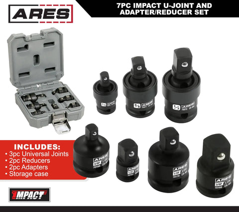 Impact U Joint and Adapter Set for One Quarter, Three Eighths, and One Half Inch Drives with Two Adapters and Two Reducers in case