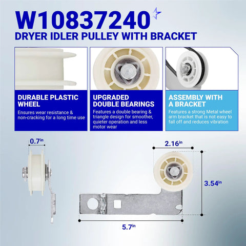 Must Have Dryer Drum Belt And Idler Pulley Kit With Bracket For Whirlpool Maytag Kenmore Dryers WED9200SQ0 WED5600XW0 GEW9250PW1 close-up