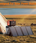 40W Foldable Solar Panel Charger for Power Stations and Camping Gear with USB QC 3 USB C 18V DC Output outside a tent
