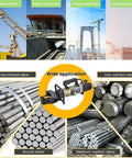 1500W Electric Hydraulic Rebar Bending Machine For Construction Sites Bends 4 To 25mm Steel Rods, shown with rebar in various forms.