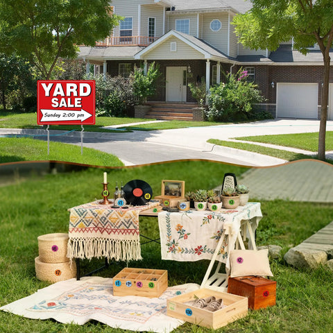 2-pack yard sale sign kit by Amazon with red double-sided signs on metal stakes for outdoor use