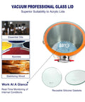 BACOENG 5-Gallon stainless steel vacuum chamber with tempered glass lid and orange gasket; reusable silicone gaskets shown.