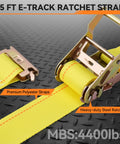 Close-up of 15ft ratchet straps with heavy-duty steel ratchet, part of Built Tough E Track Tie Down Rail Kit 88 Piece Set.