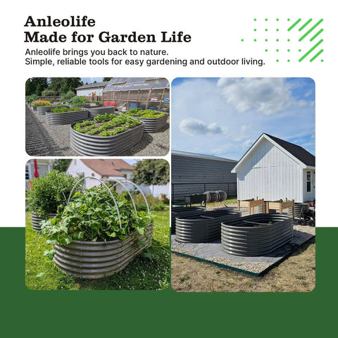 Deep Root Raised Garden Bed Kit 8x4x2 Feet Galvanized Oval Metal Planter 24 Inch Tall Built Tough Bottomless 478 Gallon Capacity For Outdoor Vegetables Flowers Herbs And More Quartz Grey installed outdoors