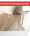 Top Shelf 18 Inch Stretch Wrap 80 Gauge Clear Plastic Film 4 Pack Bulk Rolls protecting a cardboard box from scratches.