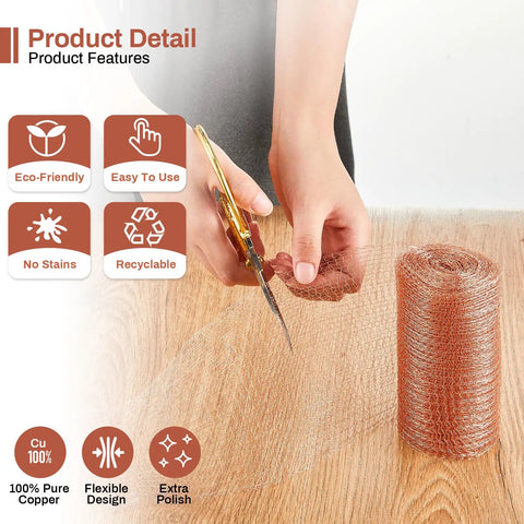 Two Rolls Of 8 By 32 Ft Copper Mesh For Rodent And Pest Control Rustproof Copper Wool Gap Blocking Garden Mesh DIY Hole Filler