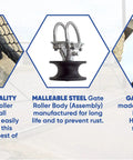 4-Inch Round Post To Two And A Half Inch Round Gate Nylon Cantilever Roller, nylon and steel assembly for sliding gates.