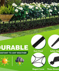 Arch Shaped Decorative Garden Fence Set 24 Inch Tall Ten Pack Metal Border Panels Black No Dig Fence for Landscape Patio Yard Outdoor Garden Fencing Border 10.83 Feet Total, installed in garden.