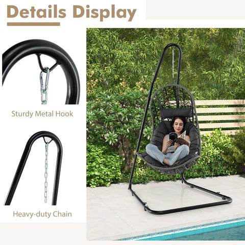 Beefy Outdoor Hammock Stand With Adjustable Height, Heavy Duty Metal Swing Frame, Safety Hook And Sturdy Chain shown by poolside