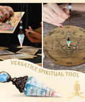 Crystal Copper Pendulum For Divination And Energy Balancing With Real Aquamarine Chip Crystals, Dowsing Tool Displayed