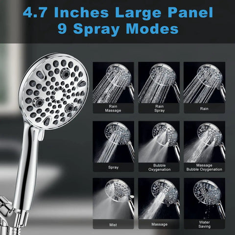 High Pressure Shower Head With 10 Modes Handheld Spray For Deep Clean Power Wash Tub Tile And Pets 4.7 Inch Rain Shower Head