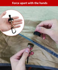 Two Pack Heavy Magnetic Hooks For Outdoor Use being attached on a tent, showcasing premium neodymium strength for easy setup.