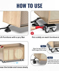 Image showing steps to use Heavy Duty Furniture Moving Dolly With Reinforced Steel Panel 360 Degree Swivel And Top Brake With Wheels Set Of 4.