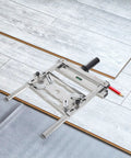 Hella Stable Adjustable Cutting Machine Support Stand nails every cut with rugged edge locator, stainless steel frame on wooden surface.