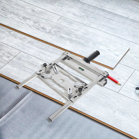 Hella Stable Adjustable Cutting Machine Support Stand nails every cut with rugged edge locator, stainless steel frame on wooden surface.