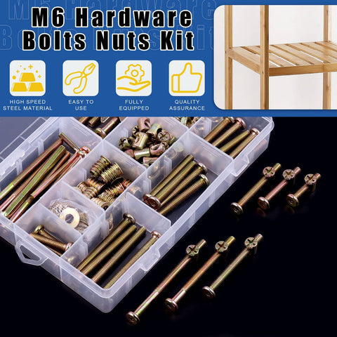 All In One M6 Hardware Kit For Cribs Chairs Tables And Cabinets 138Pcs Heavy Duty Hex Socket Cap Screws Nuts Washers Barrel Kit