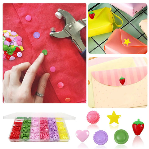 142 Sets Of Plastic Snap Button Fasteners No Sew DIY Snap Buttons 6 Styles Mixed Shapes for clothing and crafts