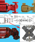 Replacement Water Pump Coupler For Series 100 NFI HV Two Inch In Line Pumps Cast Iron, diagram and component close-up